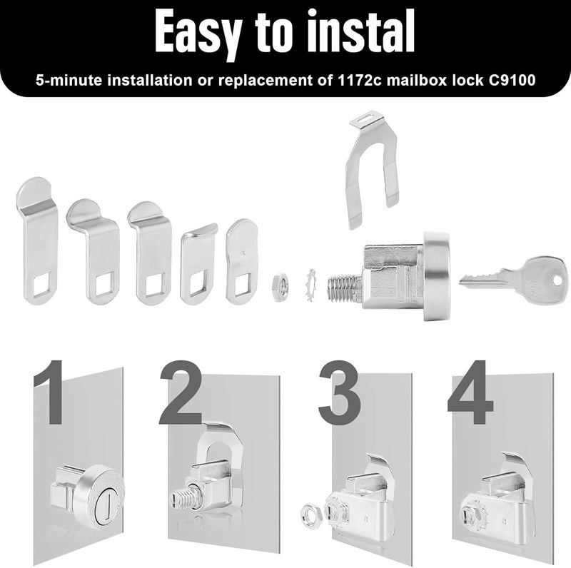 Funnytek Mailbox Lock Replacement C9100, National Mailbox Lock Compatible with L-1172C Cluster Mailbox with 3 Keys, Nickel Finish (1 Pack) - Image 4